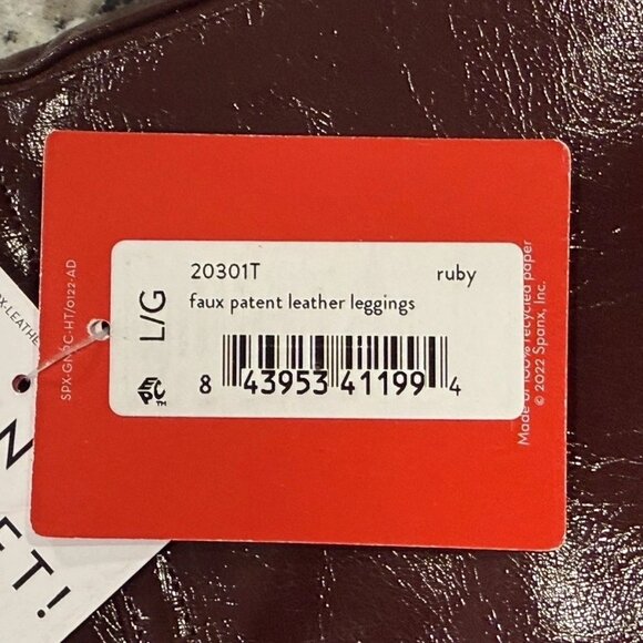 NWT Spanx Faux Patent Leather Leggings Tall Ruby Large 20301T - Picture 9 of 9